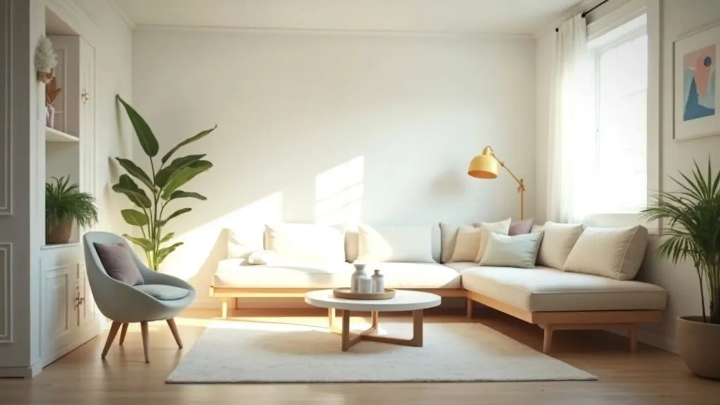 A modern living room showcasing various smart home devices