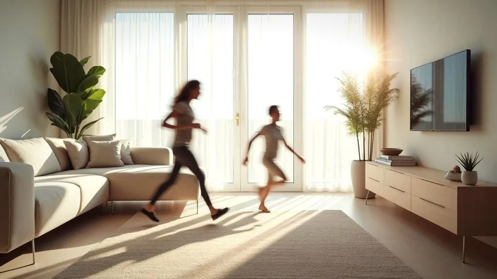 A modern living room featuring various smart home products
